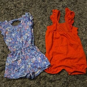 Charming Floral Blue and Vibrant Red Kids Romper Set